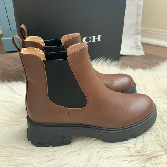 Coach Reid Leather Bootie Walnut Chelsea Boots - Picture 6 of 13